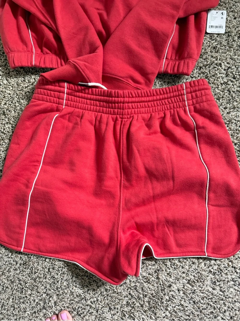 FP Movement Red Cropped Sweatshirt & Shorts Set